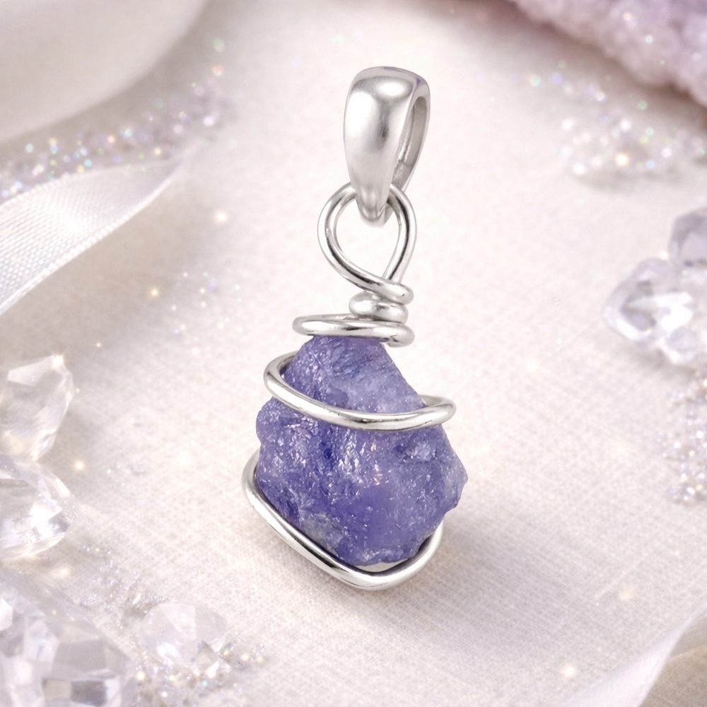 Tanzanite Artisan Rough Cut Pendant in Sterling Silver